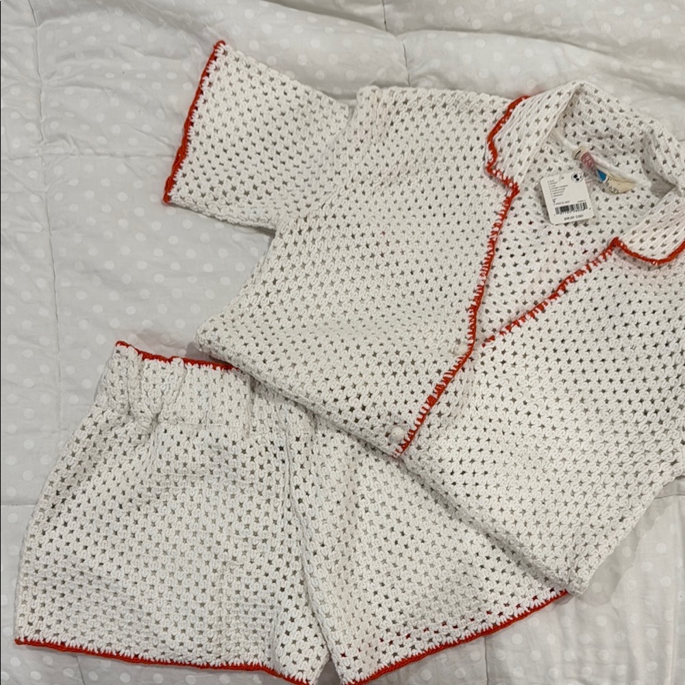 Free People White and Red Pajama Top Classic Style